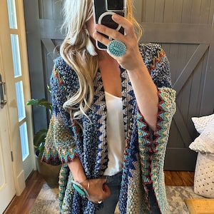 Bohemian Loom Knit Cardigan: Tasseled Handmade Knitted Crochet Sweater, by Lavender Tribe Design
