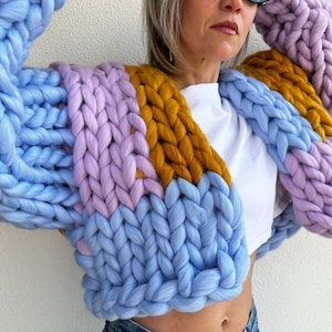Cardigan, Chunky Cardigan, Wool Cardigan, Knit Chunky Cardigan, Hand Knit Cardigan, Colorful