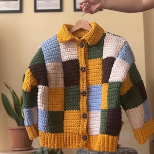 SAMPLE SALE- Hand Knit Cardigan, Crochet Sweater, Harry Styles Cardigan, Patchwork Cardigan, Organic Cotton Jacket, Handknit Sweater