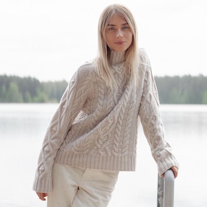 Cashmere wool pullover top, Knitted minimal scandi woolen sweater, Merino yarns women knitwear, High quality hand knit sweater top / LINA