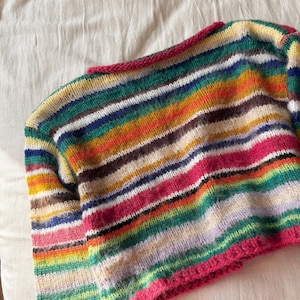 Hand-Knitted Colorful Striped Sweater: Cotton Mohair Blend, Oversized Fit