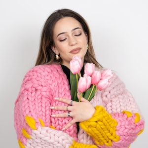 Chunky Cardigan, Merino-Wool Cardigan, Knit Chunky Cardigan, Hand Knit Cardigan, Colorful