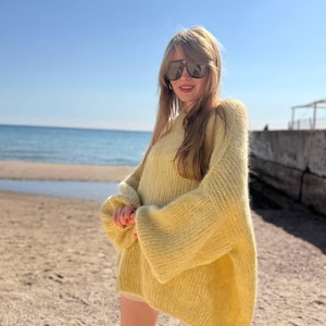 Handmade Alpaca Sweater: Oversized Sunshine Yellow Knit Jumper
