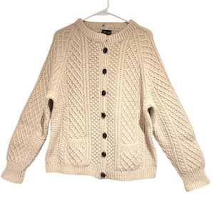 Vintage Hand-Knit Cardery Irish Wool Fisherman Cable Cardigan Republic of Ireland