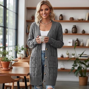 Oversized Chunky Knit Cardigan Women’s Long Sleeve buttoned Sweater Coat