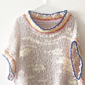 Hand-Knit Color Trim Vest – Oversized Linen Cotton Top